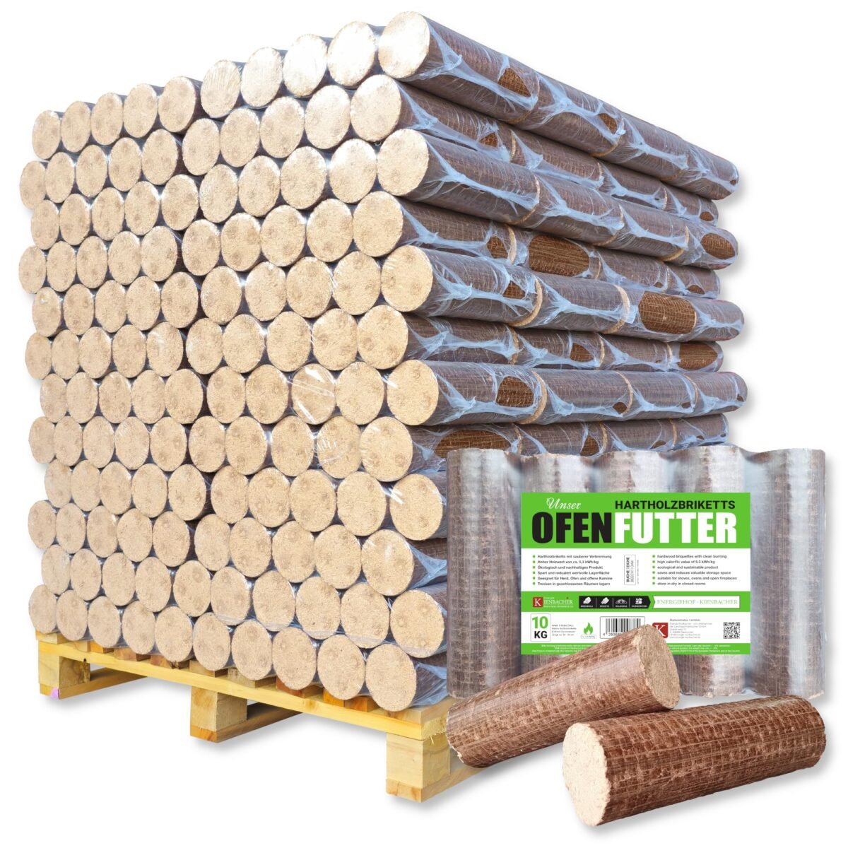 Heizfuxx Nestro XL Red Hartholzbriketts Palette 960 kg (96 x 10 kg) rund