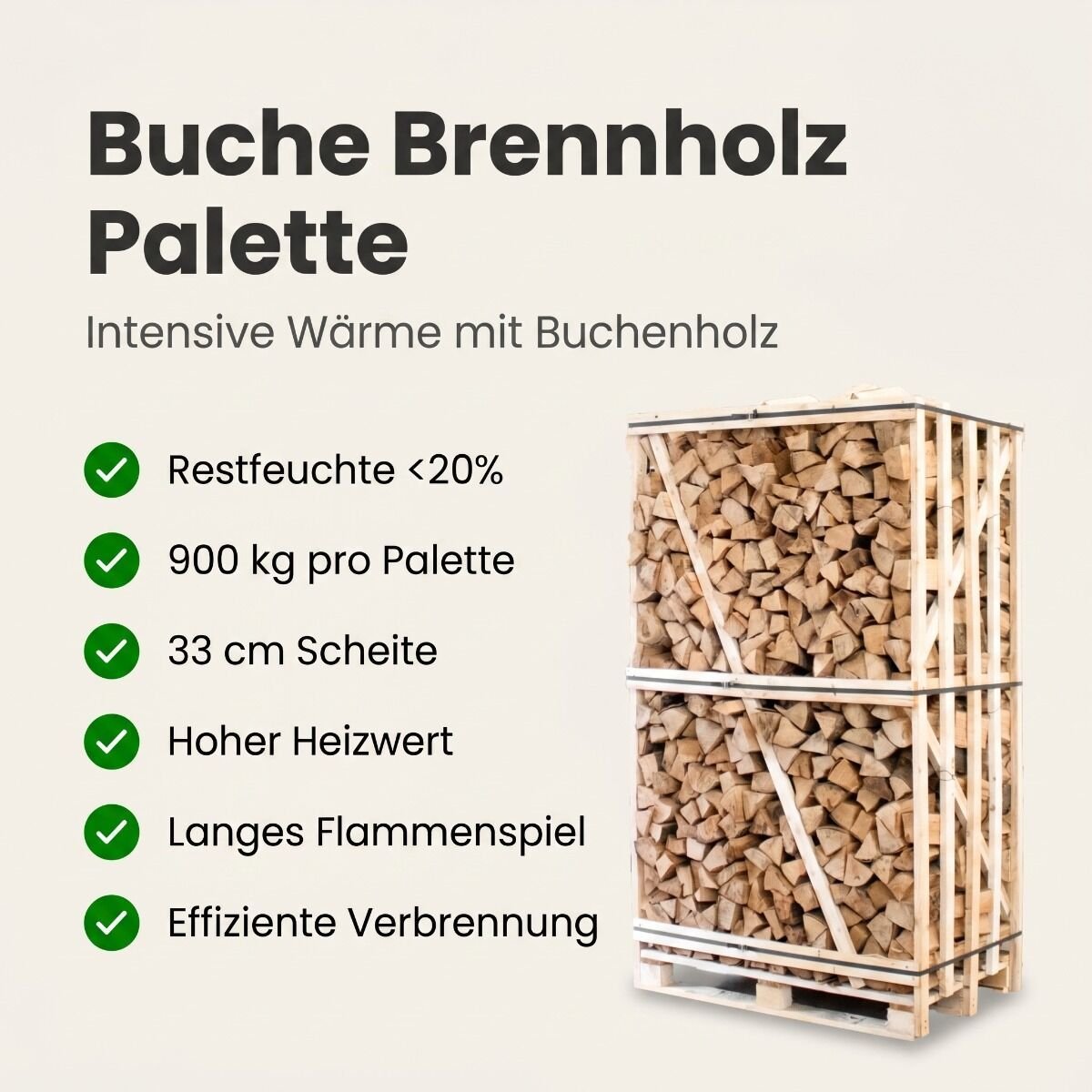 Eichen-Brennholz kammergetrocknet 1 Raummeter Palette lange Brenndauer